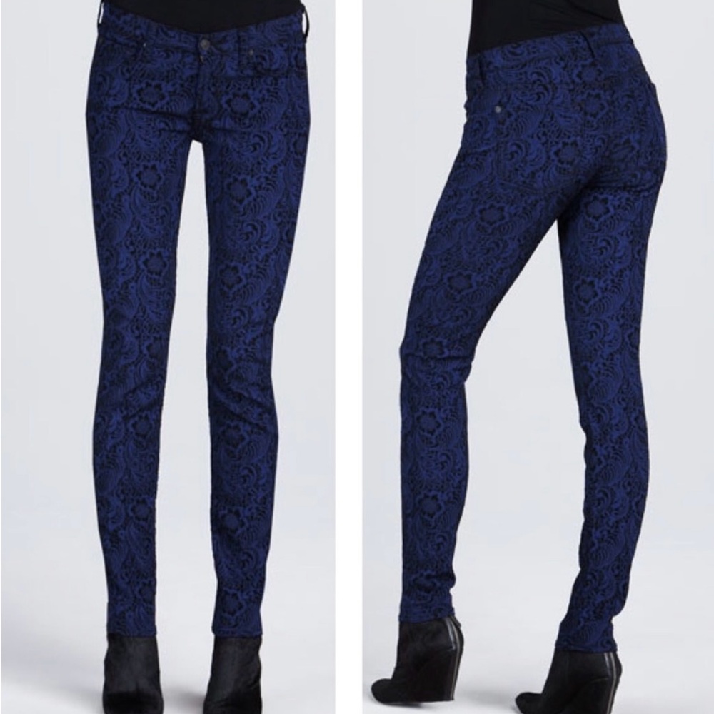 7 For All Mankind Blue & Black floral skinny jeans